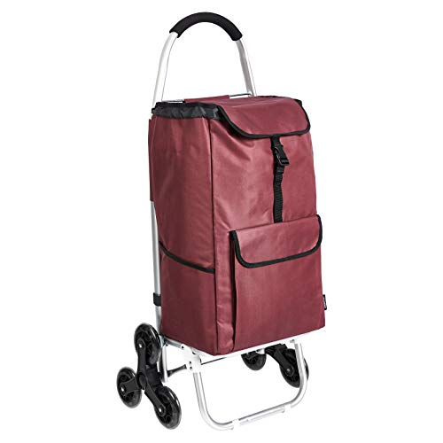 AmazonBasics - Carrito de la compra con 6 ruedas y asas de aluminio, 50 litros, color rojo