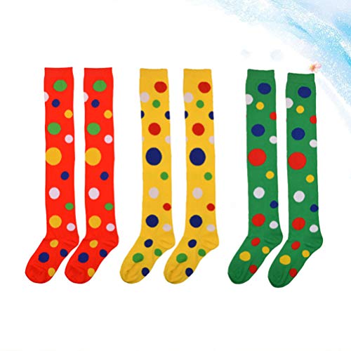 Amosfun Payaso Cosplay Medias sobre la Rodilla patrón de Punto elástico Calcetines de Baile Calcetines de Rendimiento Vestido de Fiesta Calcetines Largos para Cosplay Festival Carnaval 3 Pares