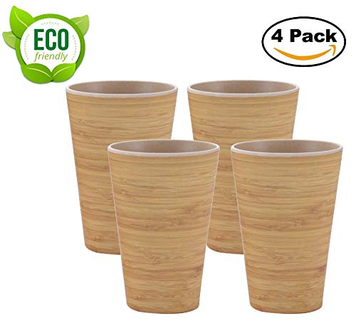 AMTNATURE Set de 4 Vasos de Bambú con capacidad de 350ml. Juego de taza biodegradable. Vajilla ecológica BPA Free.