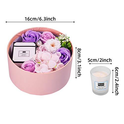 ANBET Caja Redonda de Flores de jabón para Mujeres con Velas perfumadas Rosa Artificial y Cera Vegetal Natural Aromaterapia Regalo de baño para Aniversario, día de San Valentín, día del Maestro