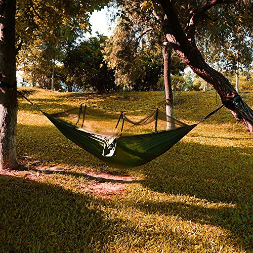 Anyoo Hamaca para Acampar con mosquitero Cama de Tela de Nylon de Paracaida Ligera Portatil para Viajar Excursionismo Mochilero de Viaje Cuerdas y Mosquetones Incluidos