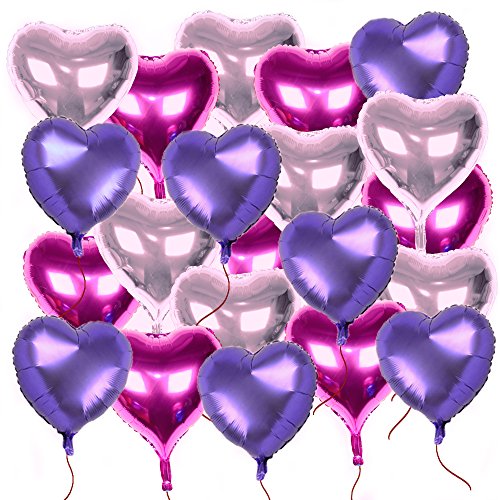 AONER 21x Globos Metalicos Corazón con Cintas Globos de Helio Decoración para Boda y Fiesta 18in (21pcs*18in, 3 Colores)