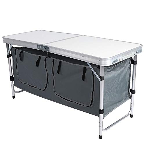 AYNEFY Armario Plegable Camping Cocina, Blanca Armario Plegable Camping de Aluminio Mesa de Picnic Plegable Adecuados para Acampar al Aire Libre Picnic Barbacoa Jardín Camping