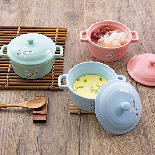 AZHom Mini cerámica cazuela de Sopa de Vaso con empuñadura de cerámica de Utensilios de Cocina Que Cocina la Leche Huevo guisado de Pan de Cocina Ollas Impreso Cooker (Color : Green)