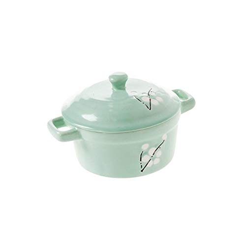 AZHom Mini cerámica cazuela de Sopa de Vaso con empuñadura de cerámica de Utensilios de Cocina Que Cocina la Leche Huevo guisado de Pan de Cocina Ollas Impreso Cooker (Color : Green)
