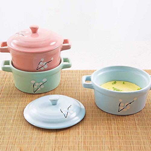 AZHom Mini cerámica cazuela de Sopa de Vaso con empuñadura de cerámica de Utensilios de Cocina Que Cocina la Leche Huevo guisado de Pan de Cocina Ollas Impreso Cooker (Color : Green)