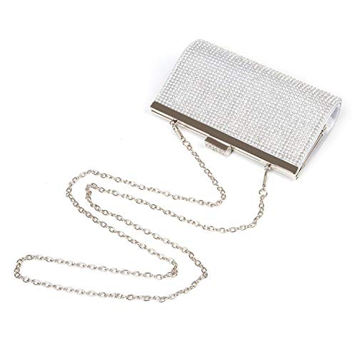 BAIGIO Clutch Mujer Fiesta Plata, Bolso Noche Ceremonia Cartera de Mano Bolsa con Cadena Strass Diamante para Boda Novia Cóctel