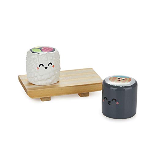 Balvi Set Sal & Pimienta MrWonderful Sushi con Base de Madera Comida Japonesa Cerámica/Madera