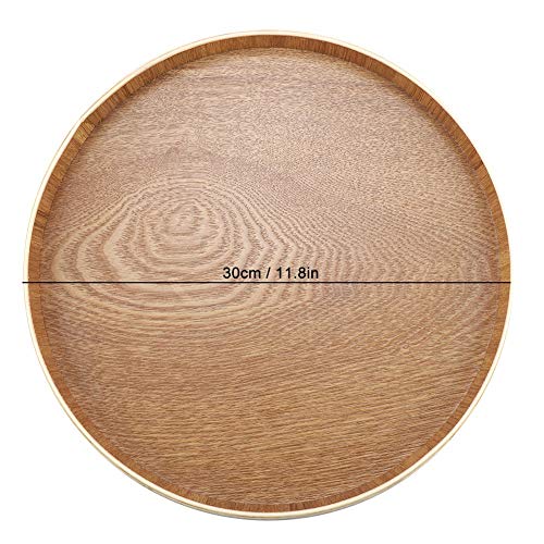 Bandeja de madera para servir, Redondo Bandeja de servicio de té para Frutas Golosinas Comida, Bandeja de desayuno de madera Bandeja antideslizante para restaurante/tienda(30cm)