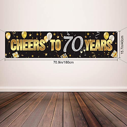 Banner de Cumpleaños de 70 Años, Signo de Cumpleaños Cheers to 70 Years Pancarta de Cumpleaños Dorada con Purpurina Fondo de Celebración de Aniversario Suministros de Decoración para 70 Cumpleaños