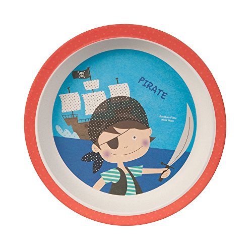 BIOZOYG Set vajilla Infantil de bambú sin bpa 5 Piezas I Motivo Pirata I Servicio de Mesa cubertería para niños Tazón Vaso de Beber Plato para niños I Reciclaje de Material Natural