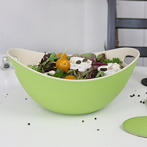 BIOZOYG Vajilla de bambú ensaladera con Asas I tazón de Muesli Ensaladera platillo de Frutas Reutilizable, Respetuoso con el Medio Ambiente, sin BPA I Cuenco de bambú Oval 25,5 cm Azul Blanco