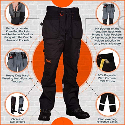 Black Hammer Pantalones de Seguridad Masculinos Industrial con Costuras triples reforzadas Cordura (56 Corto)