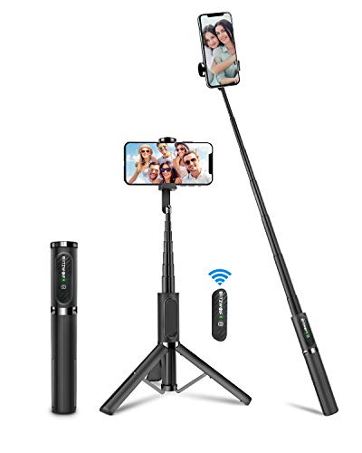 BlitzWolf Palo Selfie Trípode con Control Remoto Bluetooth, Selfie Stick Extensible de Aluminio para iPhone XS MAX/XR/XS/X/8/8P/7/7P/6, Galaxy S10/S9/S8/S7, Huawei, Xiaomi y etc.(Gris)