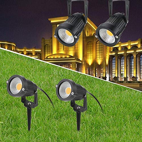 BLOOMWIN 4PCS Foco Proyector Exterior Foco COB LED con Estaca Lámpara Luz Blanco Cálido IP65 220V 5W Impermeable LED Bombilla Exteriores para Jardín Aire Libre Césped Patio Decoración