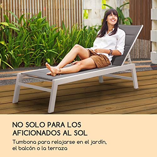 Blumfeldt Renazzo Lounge Hamaca - Tumbona, para Exteriores, Superficie de 186 x 56 cm, Respaldo Regulable en 6 Alturas, Superficie Acolchada e hidrófuga, ComfortMesh, Blanco