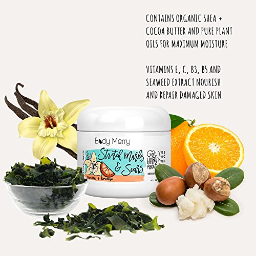 Body Merry Estrías y cicatriz crema - vainilla naranja - Natural y orgánico para el embarazo - para personas 4 oz