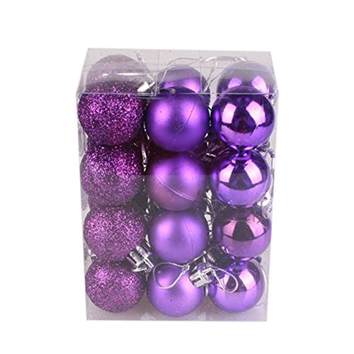 Bola de Adorno STRIR 24 Piezas Bolas brillas Elegantes de Adorno de Decoracion de arbol chucherias de Navidad (Morado)