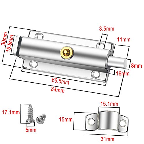 Bolatus - Juego de 2 tornillos para puerta, 84 mm, cierre de puerta de seguridad, cierre automático, duradero, acero inoxidable, con tornillos, para todo tipo de puertas interiores (S 84 mm)