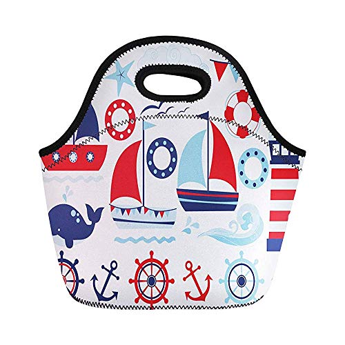 Bolsa de almuerzo de neopreno aislada para bebés, para vela, bote azul marino, para vela, para mujeres, para el trabajo, adultos, hombres, niños, picnic, almuerzo, moderna