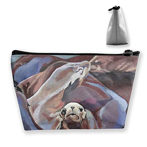 Bolsas cosméticas trapezoidales Bolsa de artículos de tocador de maquillaje Sello de leones marinos Bolsa de almacenamiento de viaje impresa Monedero portátil 3677