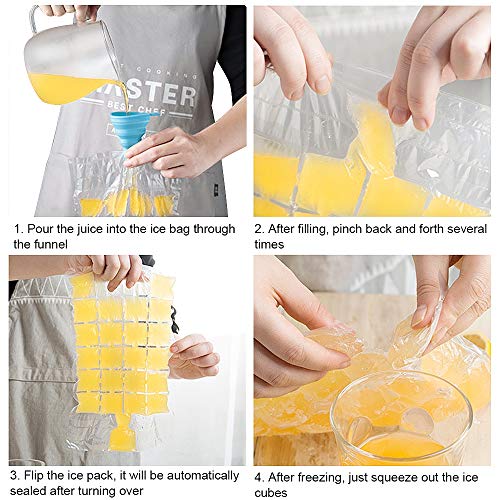 Bolsas para Cubitos Desechables, 50 PCS Bolsas para Hacer Hielo, Molde de Cubitos de Hielo Desechable Con Embudo de Silicona