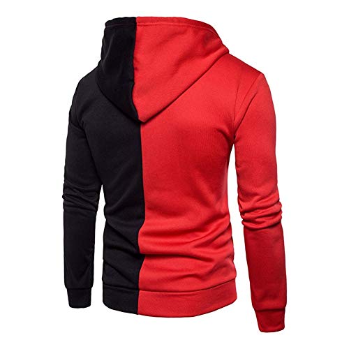 Bolsillos Pullover para Hombres Elegante Costura Lucha Ensalada De Terciopelo Suéter Encapuchado Deporte de la Manera Abrigo (Color : Red, Size : M)