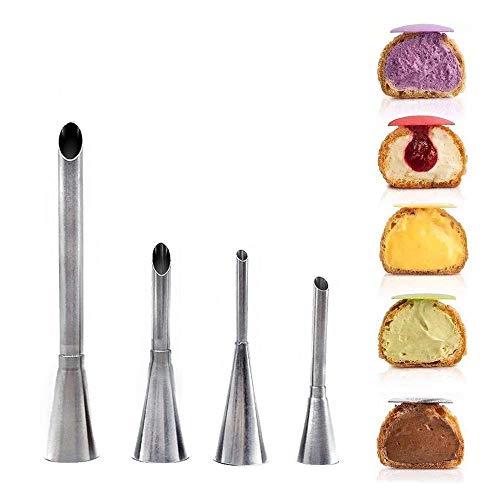 Boquillas para manga pastelera Herramientas 4pcs Eclairs soplo de la boquilla del inyector de la magdalena de pastelería Jeringa Crema de tuberías Tip kit de los inyectores de la torta Postre Equipo d