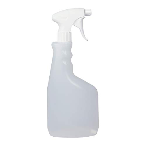 Botella pulverizador vaporizador de plástico. 750 ml. Rellenable para jardín, limpieza, industria, hogar y profesional. Resistente productos químicos. (5 unidades + Manopla Microfibras).