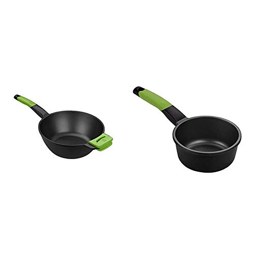 BRA PRIOR - Wok con mango, aluminio fundido con antiadherente, apto inducción + PRIOR - Cazo, 16 cm, aluminio fundido con antiadherente Teflon Classic