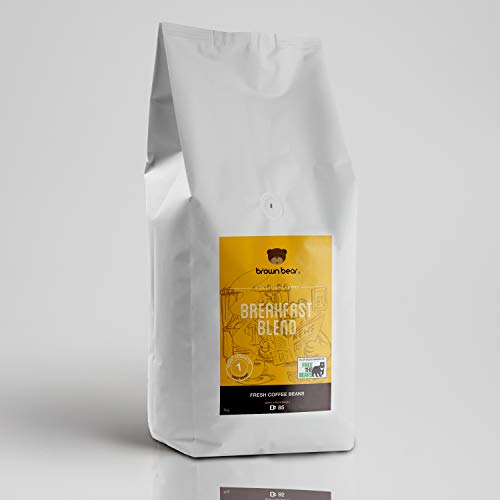 Brown Bear Desayuno Breakfast Blend, Café En Grano, Tostado Suave, 1 kg Light Roast Coffee Beans, 5% de las ventas fue donado a Free the Bears Charity