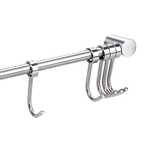 BTSKY Barra con Colgador de Acero Inoxidable Organizador de Utensilios en Cocina Fácil Montado en Pared 7-Ganchos para Colgar Olla Sartén Cucharón