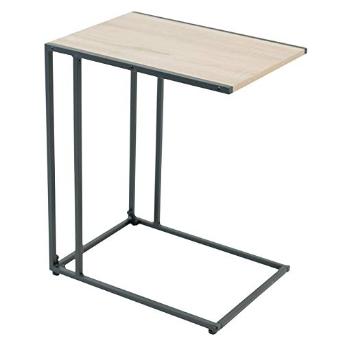 C-Hopetree - Mesa de centro lateral con forma de C, pequeña diapositiva debajo del sofá de entrenador, mesa C para portátil, marco de metal negro, aspecto moderno de madera industrial