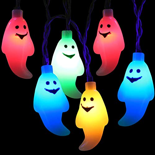 Cadena Luces Halloween, BrizLabs 30 LED Fantasma Cadena de Luces a Batería 3D Interiores Guirnalda de Luces Halloween Decoración Fiestas Boda Casa Niños Cosplay DIY, Multicolor