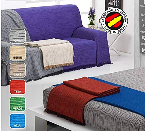 (Café 220) COLCHA MULTIUSOS OMAR FOULARD ( CAMA O SOFÁ ) COLOR LISO JASPEADO FÁBRICADO ESPAÑA (220_x_250_cm (SOFÁ 3 PLAZAS O CAMA 135), CAFÉ)