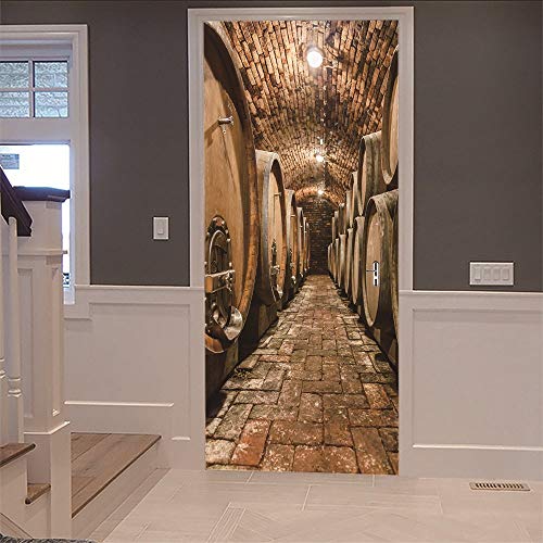 Calcomanías de las puertas en 3D Arte Etiqueta de Bodega de Vino (77X200Cm) Vinilo Impermeable Extraíble Murales de Papel Decorativos Para el Hogar Baño Sala de estar Dormitorio Decoración