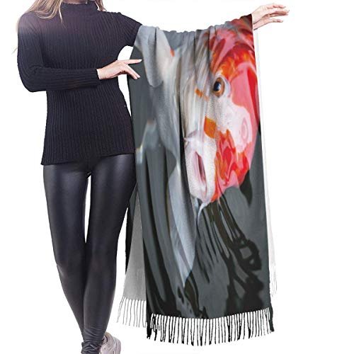 Cálido Bufandas de Invierno Pez rojo Carpa koi de Japón en estanque Amoníaco Amonio Cría de carbohidratos Cultivo Pashmina Chales mujer Bufandas