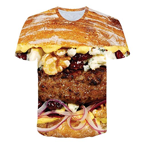 Camisetas,Camiseta De Los Hombres Divertido Creativo Hamburguesa Impresión 3D Manga Corta Cuello Redondo Top Verano Color Pan 3XL