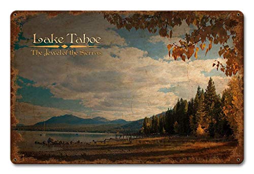 Cartel de lata de 20 x 30 cm, diseño vintage con texto en inglés "BIT DIPLA Lake Tahoe Jewel Of The Sierras"