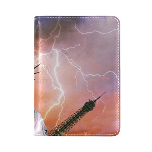 Cartera con Cubierta para Soporte de Pasaporte, Lightning Liberty Statue Estuche para Tarjetas de Cuero con Bloqueo RFID Organizador de Pasaporte de Viaje para Mujeres y Hombres