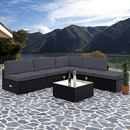 Casaria Conjunto de jardín Gris Lounge Exterior Set de Muebles con Mesa y cojínes para su jardín terraza 210x210x70 cm