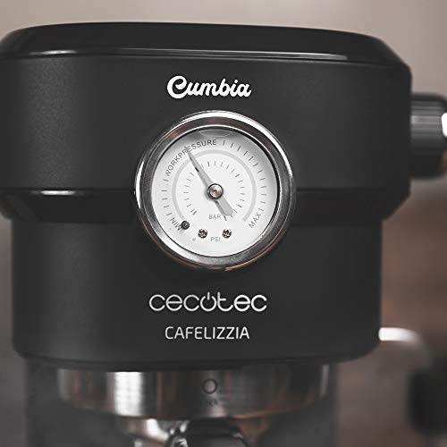 Cecotec Cafetera Espresso Cafelizzia 790 Black Pro. 1350 Potencia máx, Sistema de rápido Calentamiento, 20 Bares, manometro, Modo Auto para 1o 2 cafés, vaporizador orientable