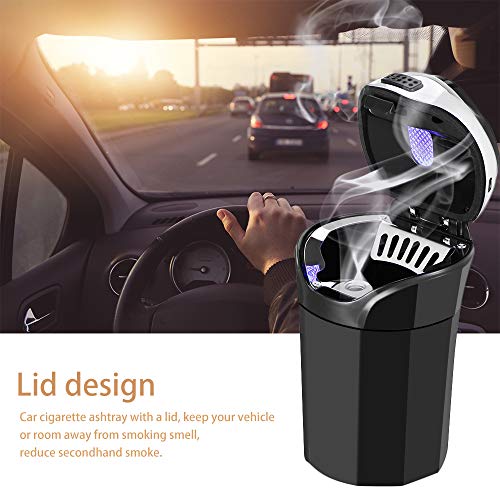 Cenicero del coche LED, cenicero de coche recargable inoxidable Cubo de basura con encendedor de cigarrillo extraíble y luz LED azul para el sostenedor de la taza del coche desmontable sin humo