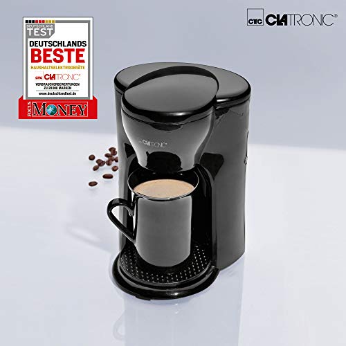 Clatronic KA 3356 Cafetera eléctrica pequeña de goteo automática, capacidad de 1 taza café, 300 W, 1 Cups, plástico, Negro