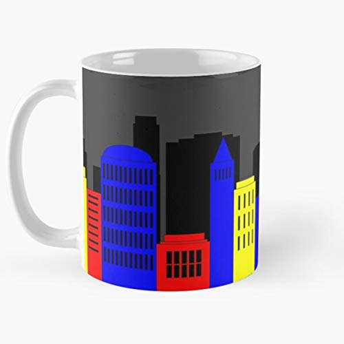 ClownZii Red Manhattan Building Yellow New City Superhero York Landscape Taza de café con Leche 11 oz