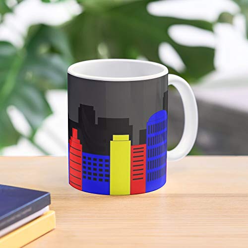 ClownZii Red Manhattan Building Yellow New City Superhero York Landscape Taza de café con Leche 11 oz