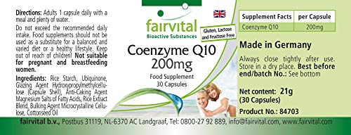 Coenzima Q10 200mg - VEGANA - CoQ10 Ubiquinona - Dosis elevada - 30 Cápsulas - Calidad Alemana