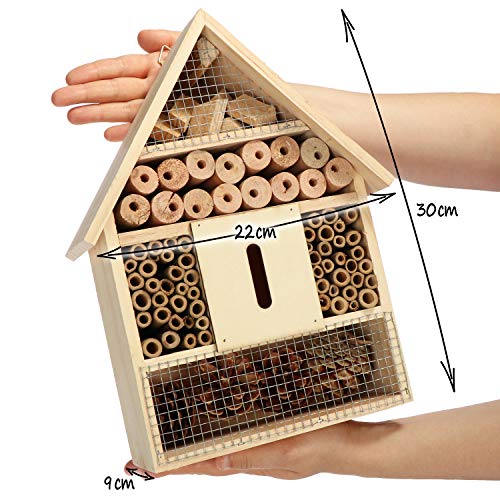 com-four® XL Hotel de Insectos de Madera - Hotel de Abejas para Insectos voladores, Mariquitas, Mariposas y Moscas - Casa de Insectos para Colgar (30cm)