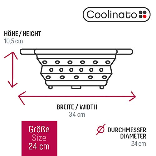 Coolinato Colador plegable de silicona, ahorra espacio, fácil de limpiar y apto para el lavavajillas, gris, 24 cm
