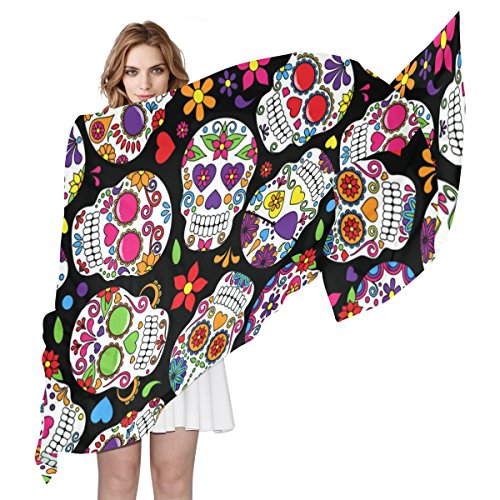 COOSUN - Bufanda de seda para mujer, diseño de calavera de azúcar